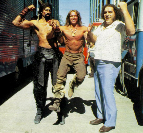 Wilt Chamberlain Arnold Schwarzenegger and Andre the Giant 002