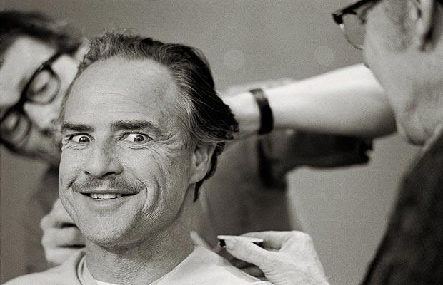 Marlon Brando getting his make up done for The Godfather