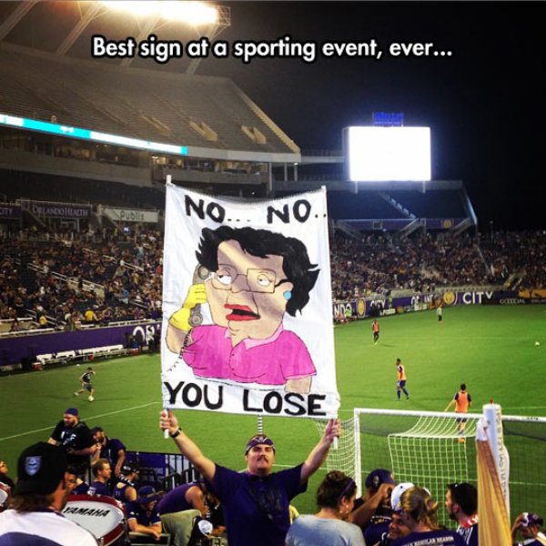 funny sign sporting event latin maid