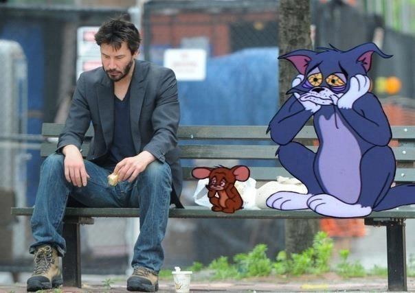 Sad Keanu Reeves Meme Hanging Out With The Miserable Tom Jerry