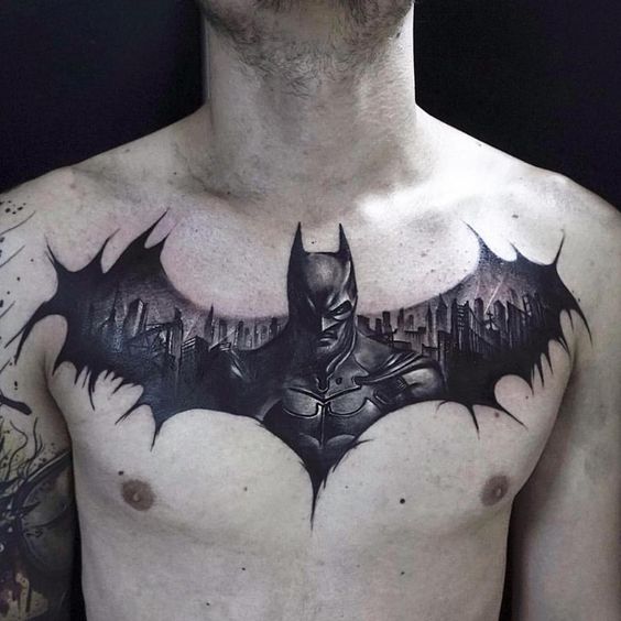 Batman In Gotham Chest Tattoo